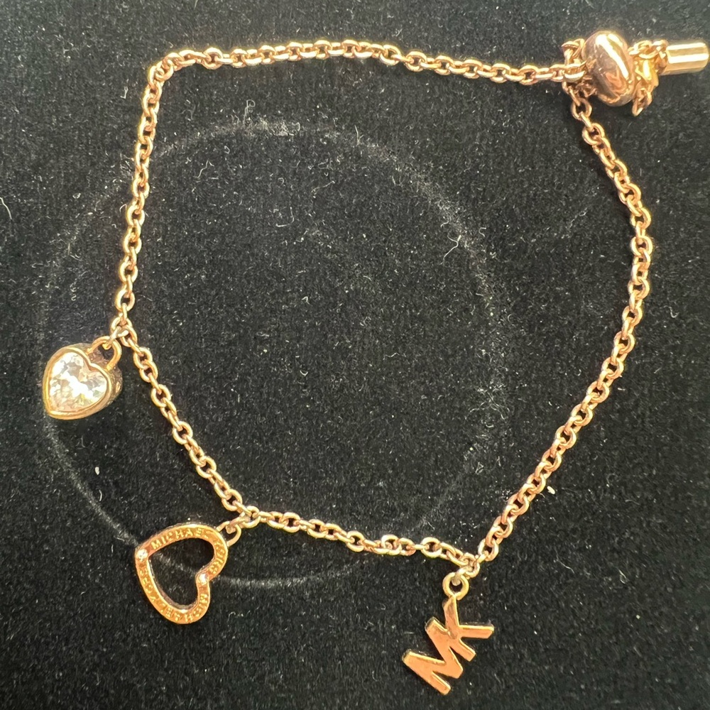 Michael Kors Rose Gold Charm Bracelet with Heart Accents